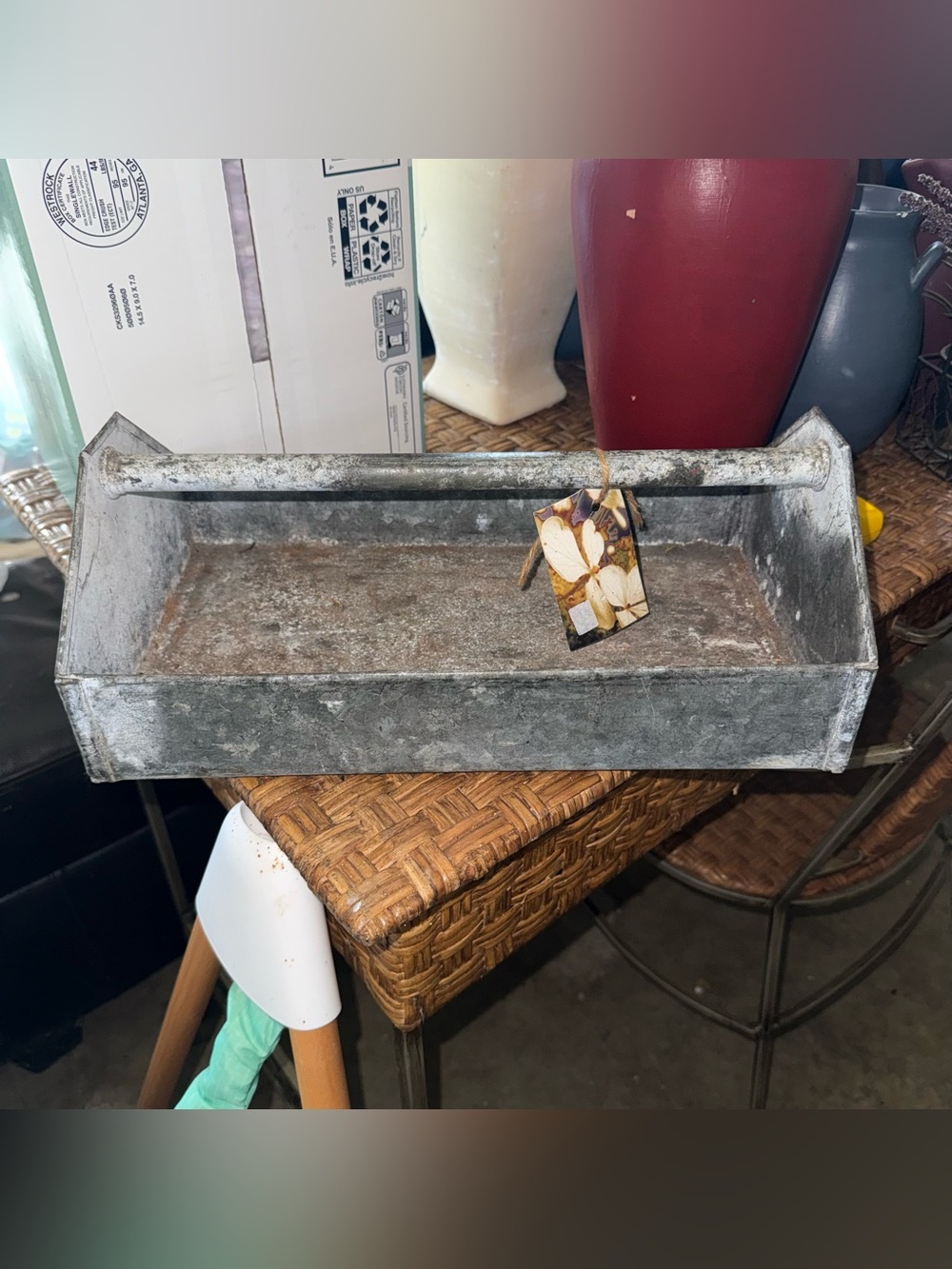 Vintage galvanized metal tool caddy